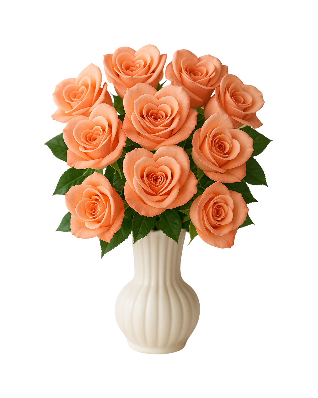 Charming Peach Preserved Roses in White Fluted Vase | Tesoro Bloom