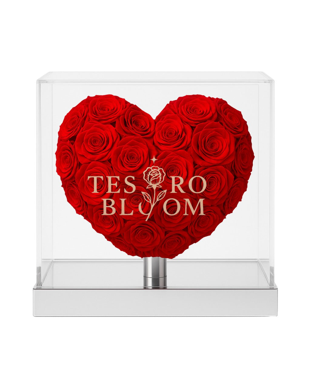 Heart-Shaped Red Preserved Roses in Acrylic Display Box | Tesoro Bloom