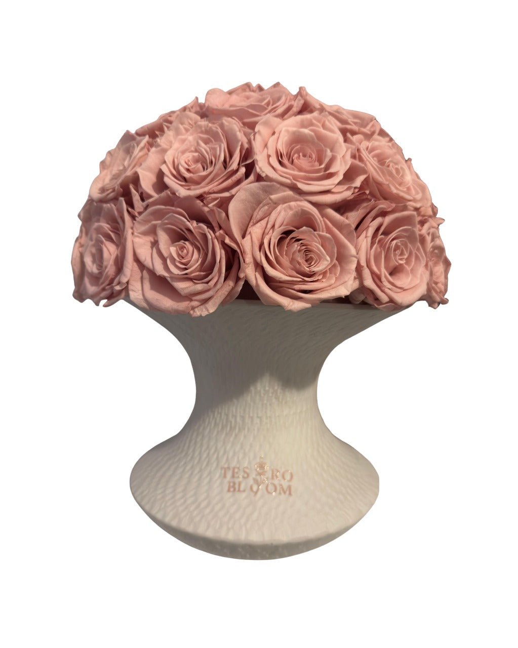 Blush Pink Preserved Roses in Textured White Ceramic Vase | Tesoro Bloom